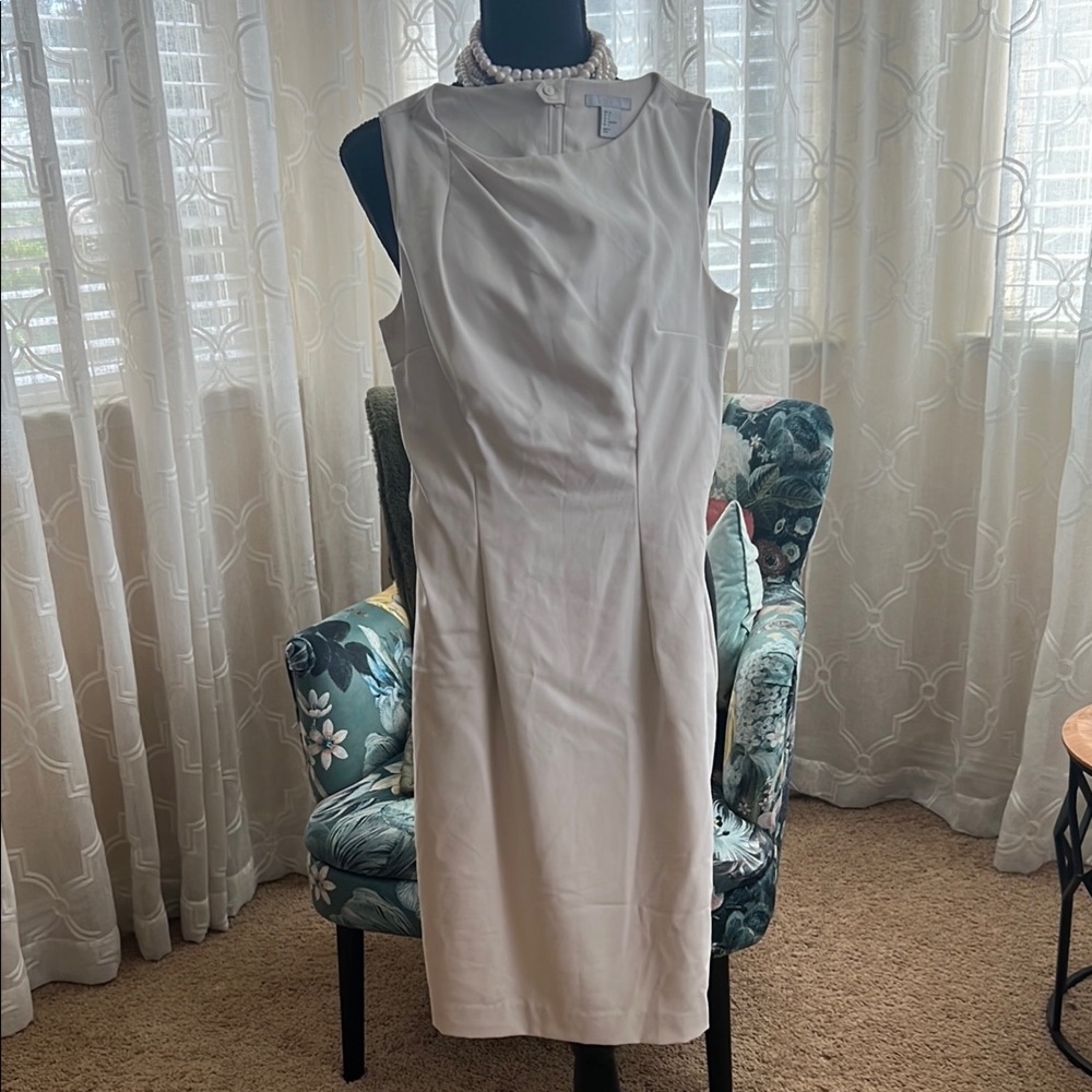 H&M Cream Sleeveless Sheath Midi Dress
